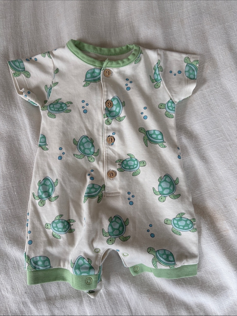 Kissy Kissy Mint Green Turtle Short Sleeve Romper